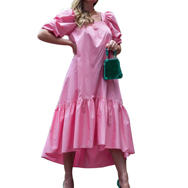 Loose Square Neck Straight Puff Sleeve Dress