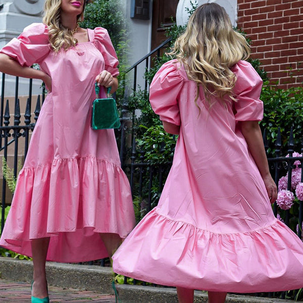 Loose Square Neck Straight Puff Sleeve Dress