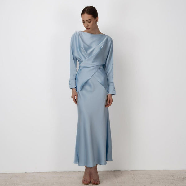 New Product Set Women's Long-sleeved Lace-up Top And Skirt Two-piece Set